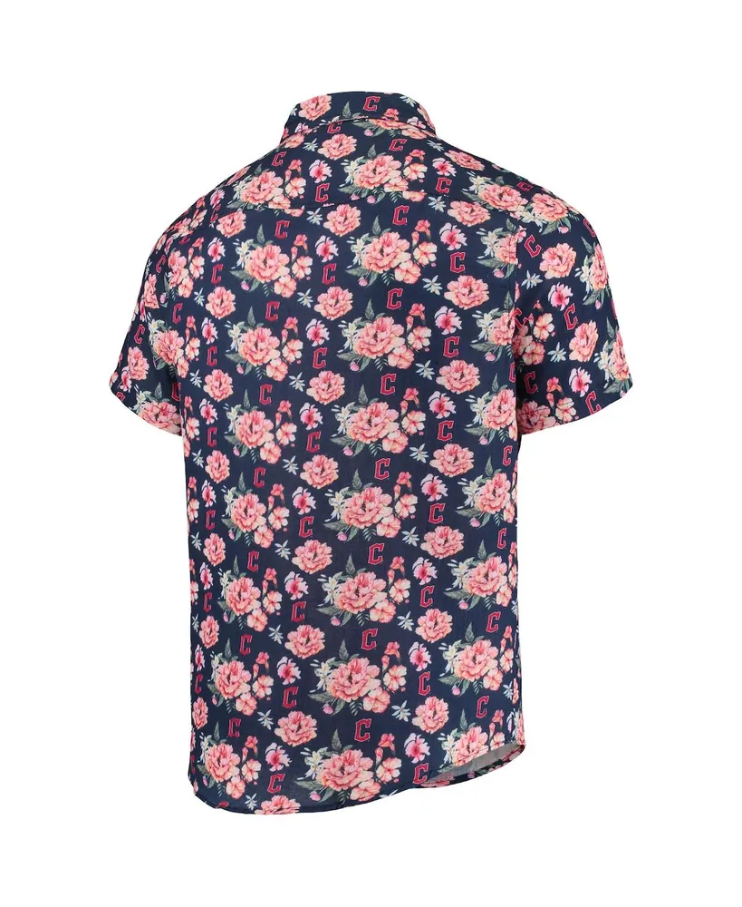 Men's Foco Navy Cleveland Guardians Floral Linen Button-Up Shirt