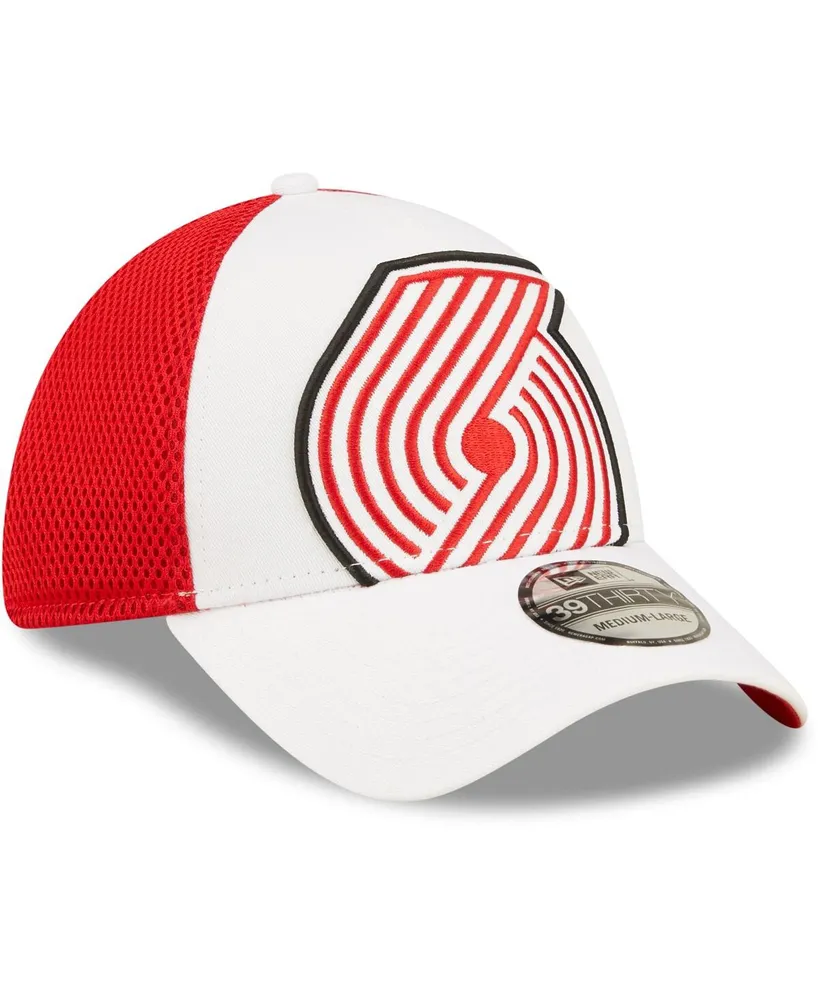 Men's New Era White, Red Portland Trail Blazers Large Logo 39Thirty Flex Hat
