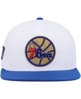 Men's Mitchell & Ness White and Royal Philadelphia 76ers Hardwood Classics 50th Anniversary Snapback Hat