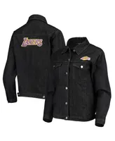 Women's The Wild Collective Black Los Angeles Lakers Patch Denim Button-Up Jacket