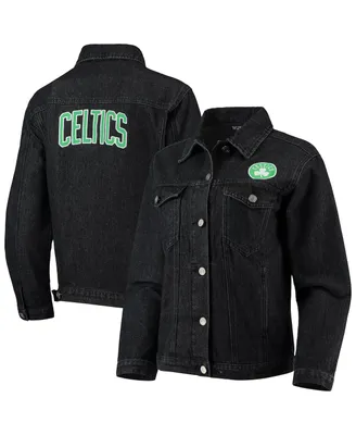 Women's The Wild Collective Black Boston Celtics Patch Denim Button-Up Jacket