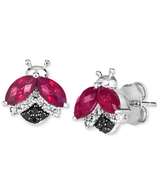 Le Vian Raspberry Rhodolite (1-1/4 ct. t.w.) & Diamond (1/6 ct. t.w.) Ladybug Stud Earrings in 14k White Gold
