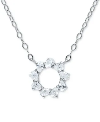 Giani Bernini Cubic Zirconia Pear Circle Pendant Necklace, 16" + 2" extender, Created for Macy's