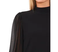 CeCe Women's Mix-Media Mock-Neck Knit Top