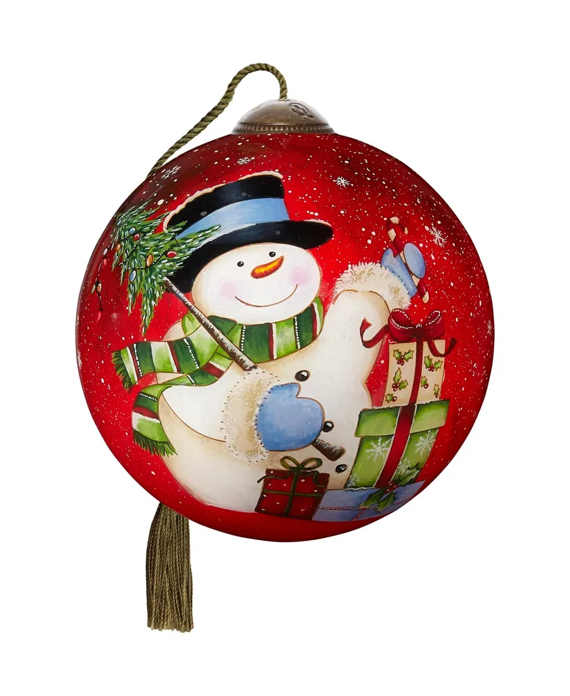 Ne'Qwa Art 7221113 Snowman Celebration Hand-Painted Blown Glass Ornament