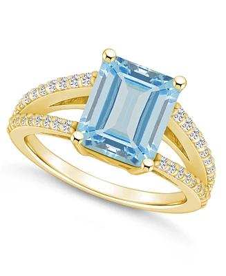 Macy's Aquamarine and Diamond Accent Ring 14K Yellow Gold
