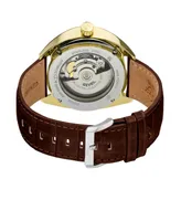 Gevril Men's Five Points Swiss Automatic Italian Brown Leather Strap Watch 40mm - Gold