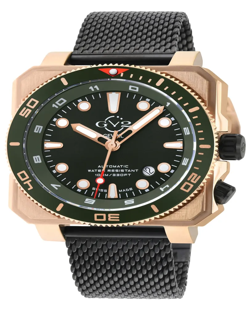Gevril Men's Xo Submarine Swiss Automatic Black Stainless Steel Bracelet Watch 44mm