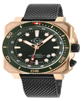 Gevril Men's Xo Submarine Swiss Automatic Black Stainless Steel Bracelet Watch 44mm