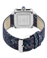 Gevril Women's Padova Gemstone Floral Swiss Quartz Italian Blue Leather Strap Watch 30mm