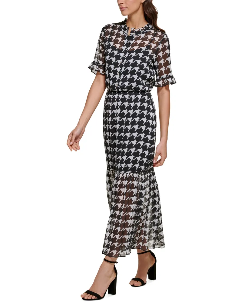 kensie Women's Houndstooth-Print Chiffon Dress