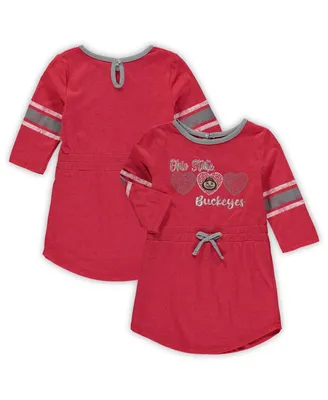 Toddler Girls Colosseum Heathered Scarlet Ohio State Buckeyes Poppin Sleeve Stripe Dress