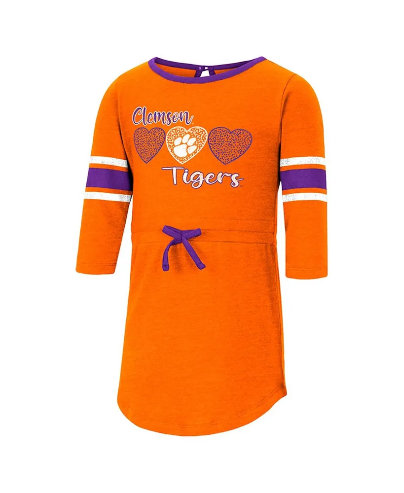 Toddler Girls Colosseum Heathered Orange Clemson Tigers Poppin Sleeve Stripe Dress