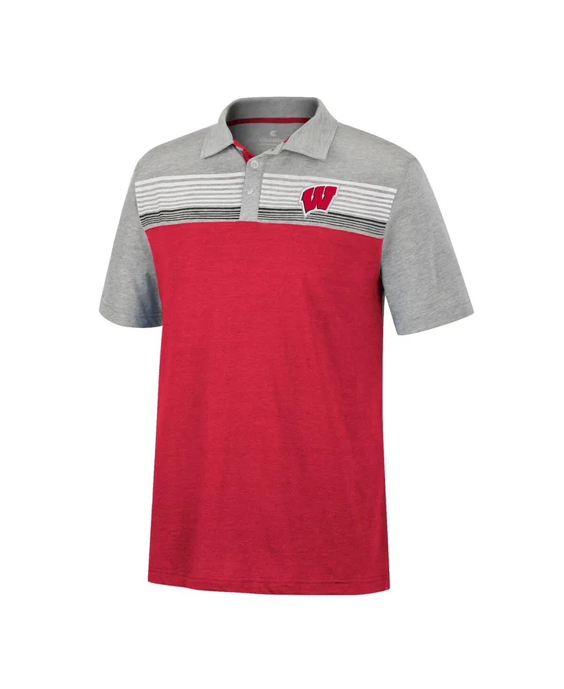 Men's Colosseum Red, Heathered Gray Wisconsin Badgers Caddie Polo Shirt