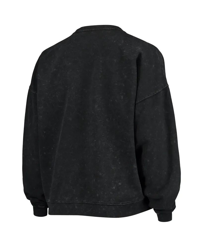 Women's ZooZatz Black Texas Longhorns Garment Wash Oversized Vintage-Like Pullover Sweatshirt