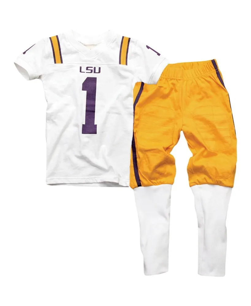 Lsu Tigers Big Boys Football Pajama Set - White and Gold