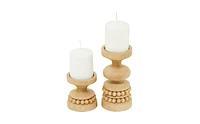 Wood Traditional 2 Piece Beaded Candle Holder Set