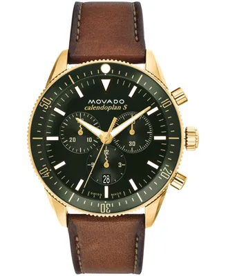 Movado Men's Heritage Cognac Genuine Leather Strap Watch 42mm - Gold