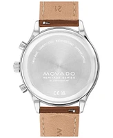 Movado Men's Calendoplan Cognac Brown Genuine Leather Strap Watch 43mm