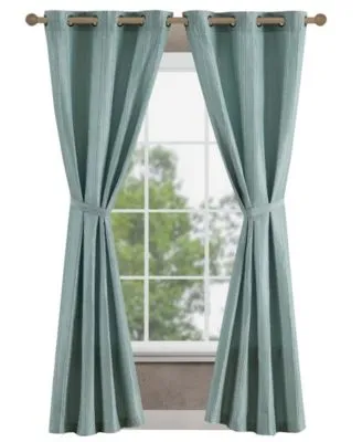 Jessica Simpson Lola Textured Light Filtering Grommet Window Curtain Panel Pair With Tiebacks Collection