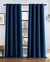 Lucky Brand Ember Thermal Woven Room Darkening Grommet Window Curtain Panel Pair with Tiebacks