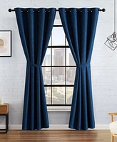 Lucky Brand Ember Thermal Woven Room Darkening Grommet Window Curtain Panel Pair with Tiebacks