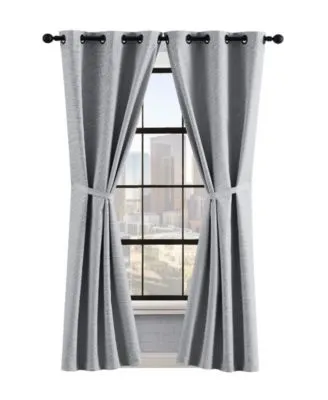 Lucky Brand Finley Textured Blackout Grommet Window Curtain Panel Pair With Tiebacks Collection