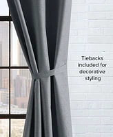 Lucky Brand Sondra Textured Leaf Pattern Blackout Grommet Window Curtain Panel Pair with Tiebacks, 38" x 96"