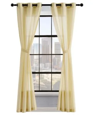 Lucky Brand Larkin Textured Light Filtering Grommet Window Curtain Panel Pair With Tiebacks Collection