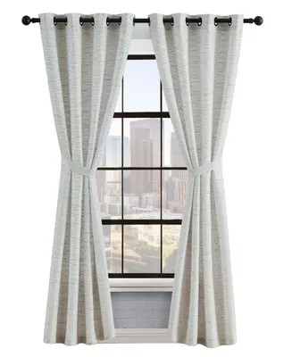 Lucky Brand Sierra Textured Light Filtering Grommet Window Curtain Panel Pair with Tiebacks