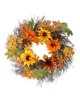 Sunflowers and Pine Cones Fall Artificial Thanksgiving Wreath Unlit, 24"