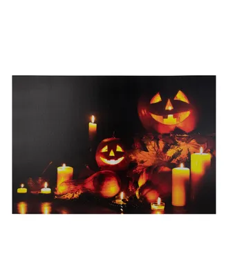 Led Lighted Jack-o-Lanterns and Leaves Halloween Canvas Wall Art, 15.75" x 23.5"
