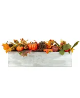 Autumn Harvest Arrangement in a "Thankful" Rustic Wooden Box Centerpiece, 21"