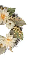 Dahlia and Pumpkin Fall Artificial Floral Wreath, 22"