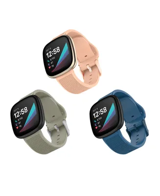 WITHit Gray, Light Pink and Navy Woven Silicone Band Set, 3 Piece Compatible with the Fitbit Versa 3 and Fitbit Sense