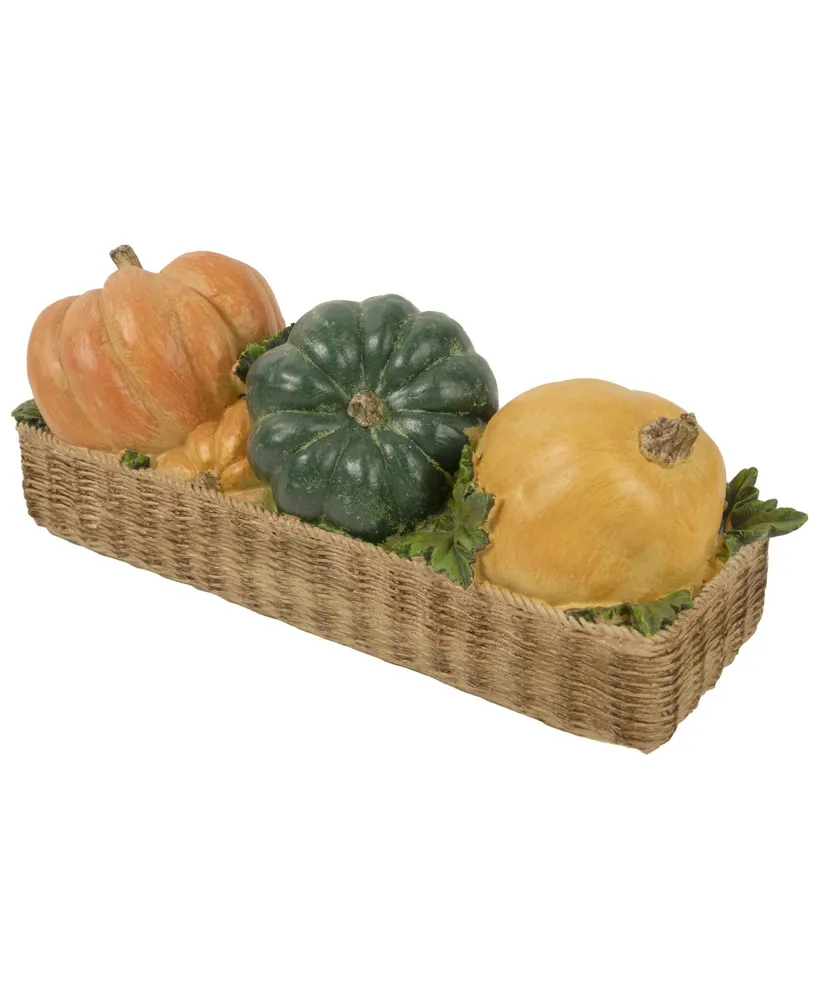 Faux Rattan Basket with Pumpkins Thanksgiving Table Top Decoration, 15"
