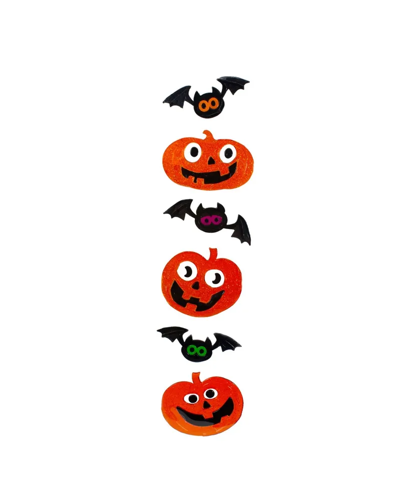 Jack-o-Lantern and Bats 6 Piece Halloween Gel Window Clings Set