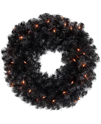 Pre-Lit Noble Spruce Artificial Halloween Wreath Lights, 24"