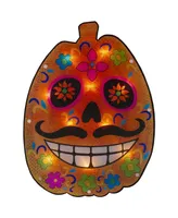 Lighted Sugar Skull Pumpkin Halloween Window Silhouette, 15"