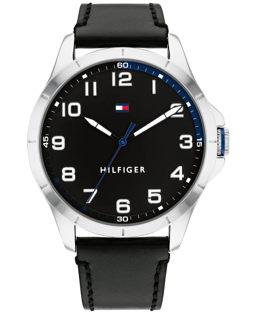 Tommy Hilfiger Men's Black Leather Strap Watch 44mm