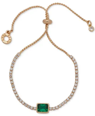 Anne Klein Gold-Tone Crystal Square Slider Tennis Bracelet