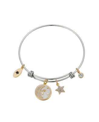 Unwritten Moon and Crystal Star Charm Bangle - Gold-Plated, Two