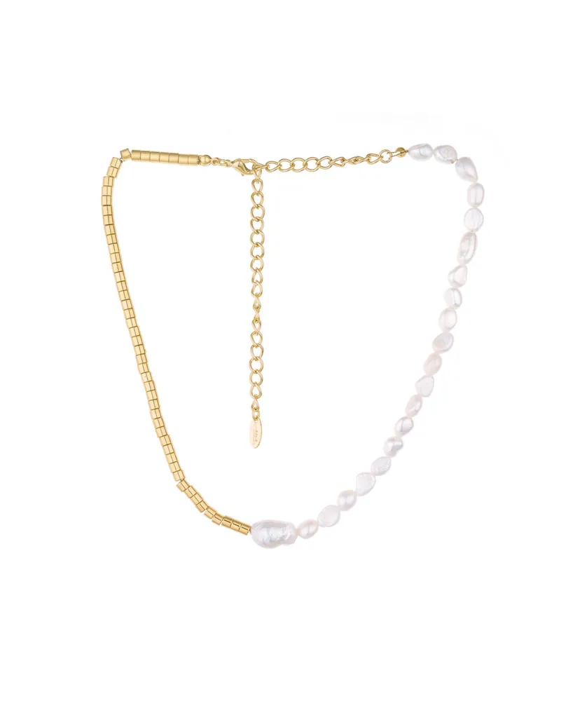 Ettika 18k Gold-Plated Beaded & Cultured Freshwater Pearl Asymmetrical Necklace, 15" + 5" extender