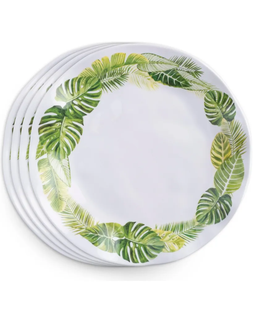 Q Squared Melamine Palm 10.5" Dinner Plates, Set of 4