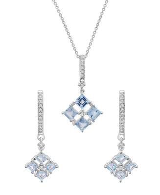 Macy's Sky Blue Topaz and grown White Sapphire Earrings with Matching Pendant Necklace Set