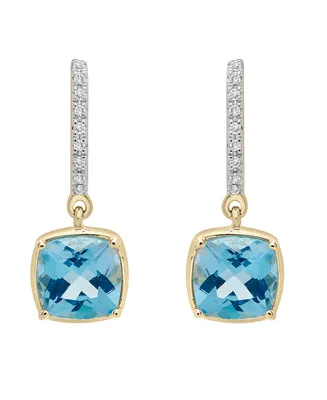 Macy's Blue Topaz and Diamond Accent Cushion Earring in 14K Yellow Gold Over Sterling Silver