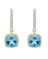 Macy's Blue Topaz and Diamond Accent Cushion Earring in 14K Yellow Gold Over Sterling Silver