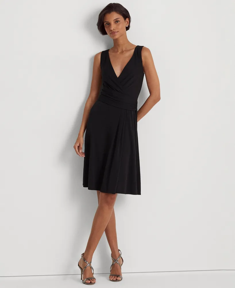 Lauren Ralph Lauren Pleated Matte Jersey Fit-and-Flare Dress  Black  cocktail dress, Elegant wedding guest dress, Black dress