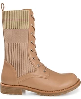 Journee Collection Women's Melei Knit Lace Up Lug Sole Combat Boots