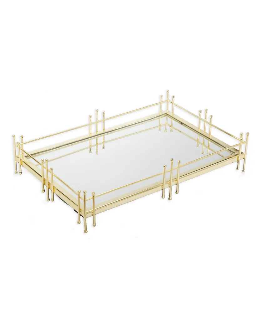 Classic Touch Oblong Mirror Tray with Symmetrical Design - Gold